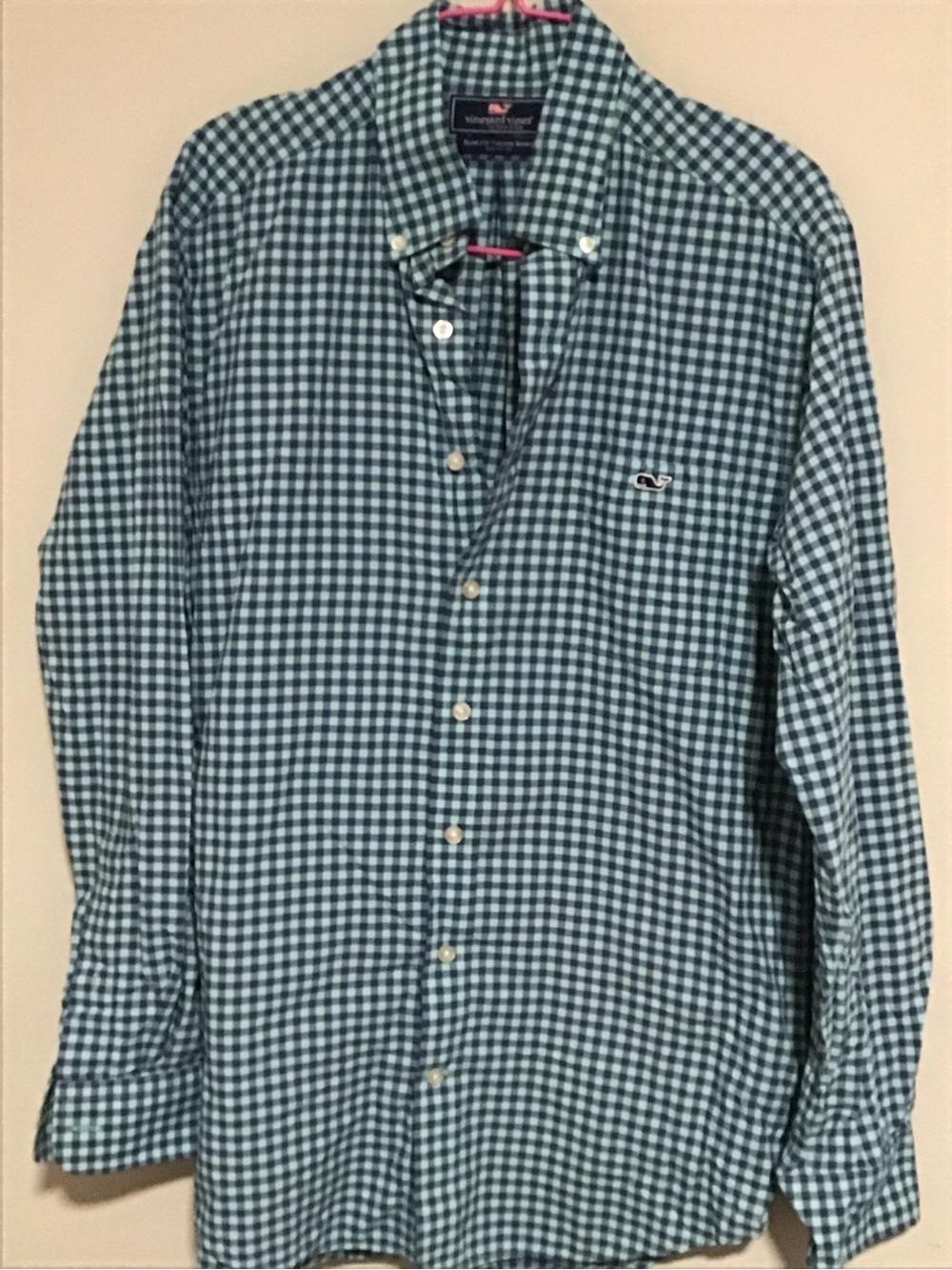Vineyard Vines Teal and White Gingham Button-Down Shirt